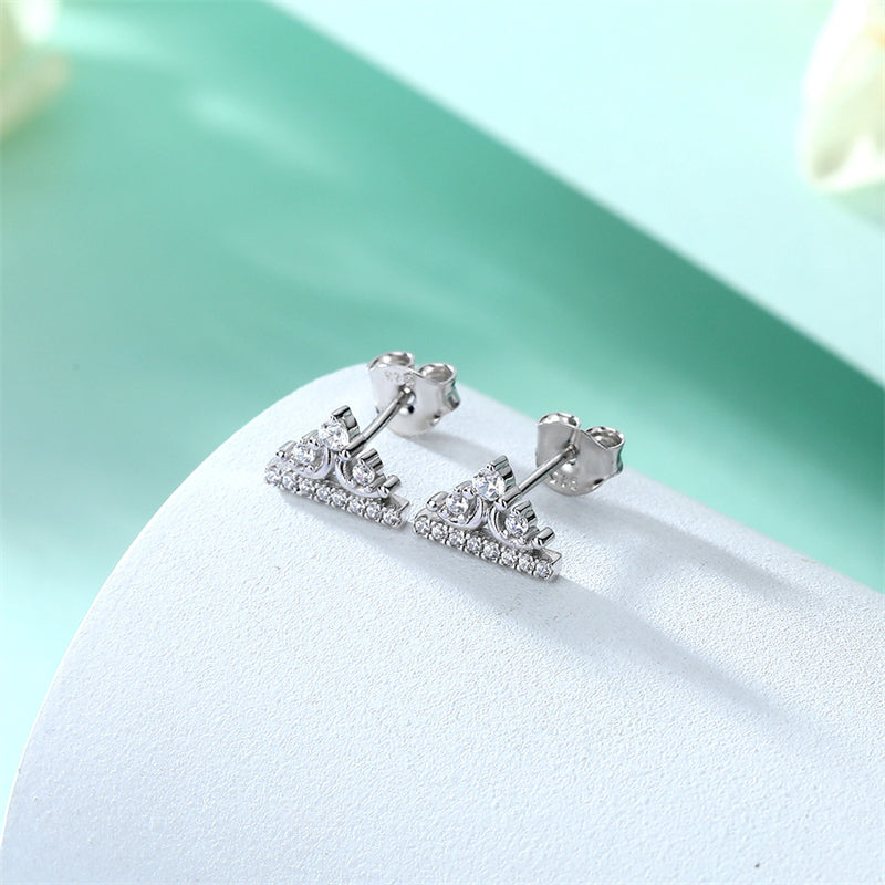 925 Sterling Silver Crown Star Moon Earrings for Women Elegant Celestial Stud Earrings White Gold Plated