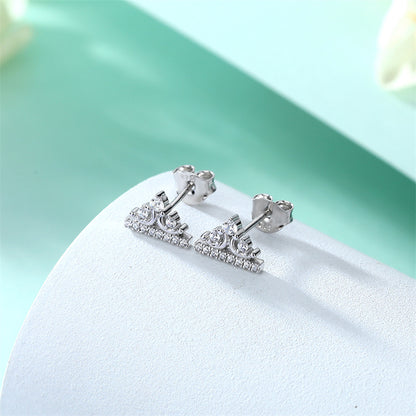 925 Sterling Silver Crown Star Moon Earrings for Women Elegant Celestial Stud Earrings White Gold Plated