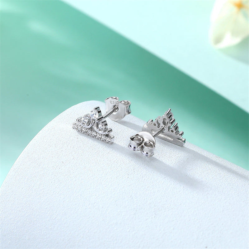 925 Sterling Silver Crown Star Moon Earrings for Women Elegant Celestial Stud Earrings White Gold Plated