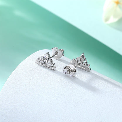 925 Sterling Silver Crown Star Moon Earrings for Women Elegant Celestial Stud Earrings White Gold Plated