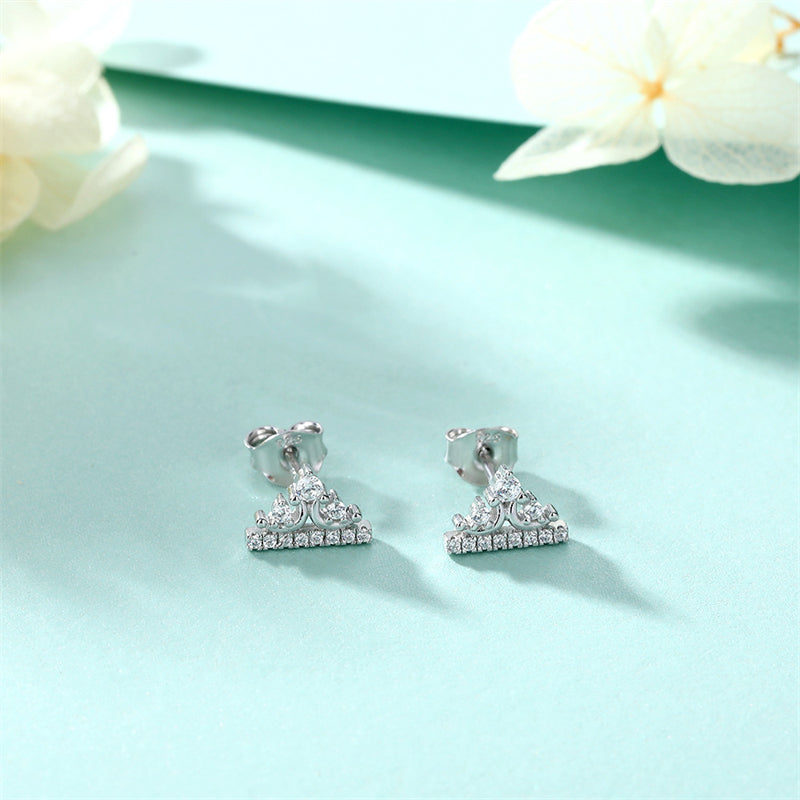 925 Sterling Silver Crown Star Moon Earrings for Women Elegant Celestial Stud Earrings White Gold Plated