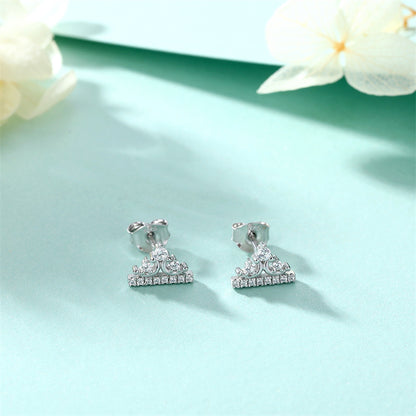 925 Sterling Silver Crown Star Moon Earrings for Women Elegant Celestial Stud Earrings White Gold Plated