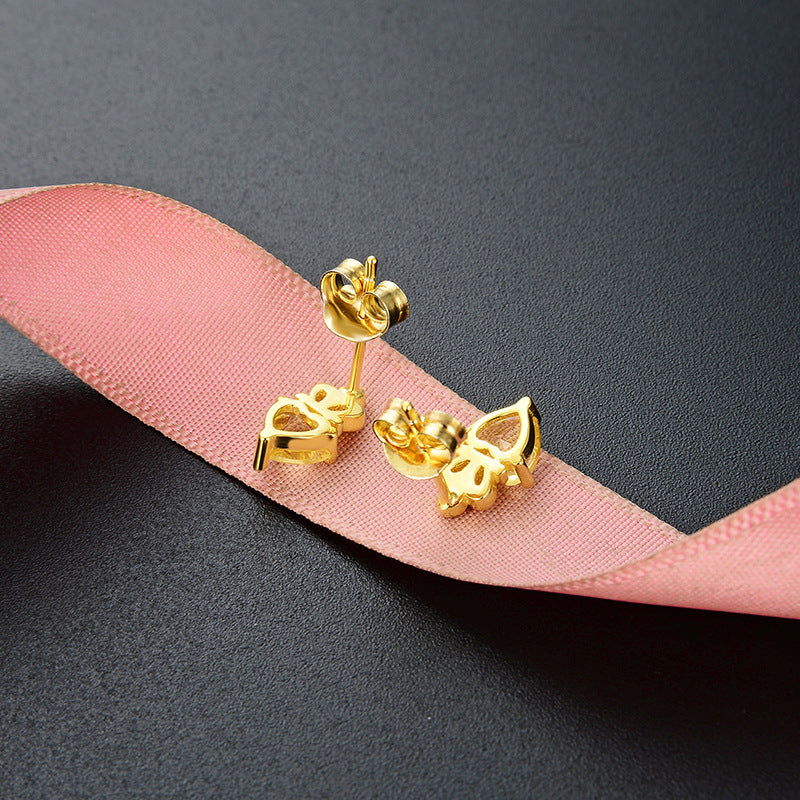 925 Sterling Silver Crown Stud Earrings - Gold Plated Korean Style Princess Earrings with Plastic Backs