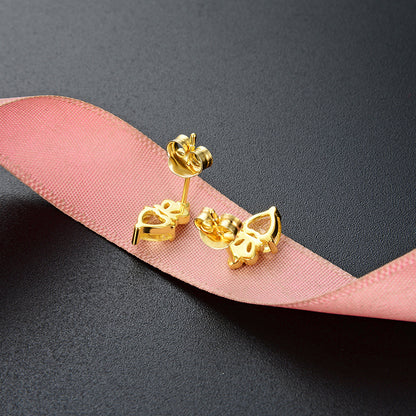 925 Sterling Silver Crown Stud Earrings - Gold Plated Korean Style Princess Earrings with Plastic Backs