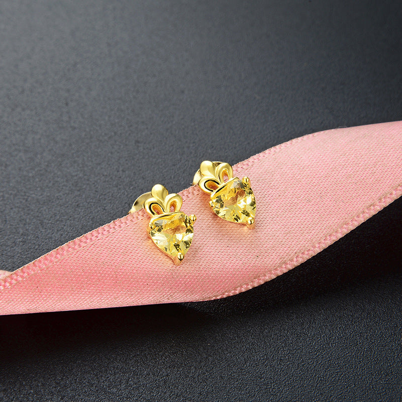 925 Sterling Silver Crown Stud Earrings - Gold Plated Korean Style Princess Earrings with Plastic Backs