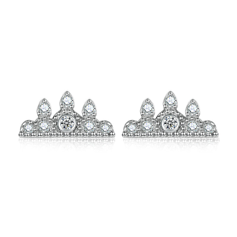 925 Sterling Silver Crown Stud Earrings for Women Princess Style Cloud Design Jewelry White Gold Plated