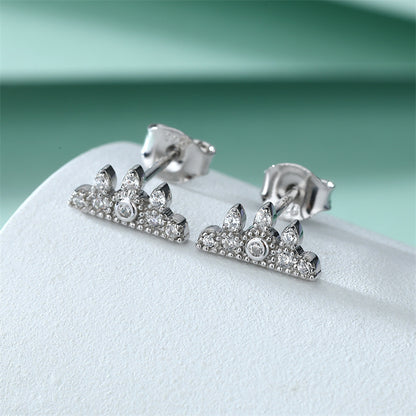 925 Sterling Silver Crown Stud Earrings for Women Princess Style Cloud Design Jewelry White Gold Plated