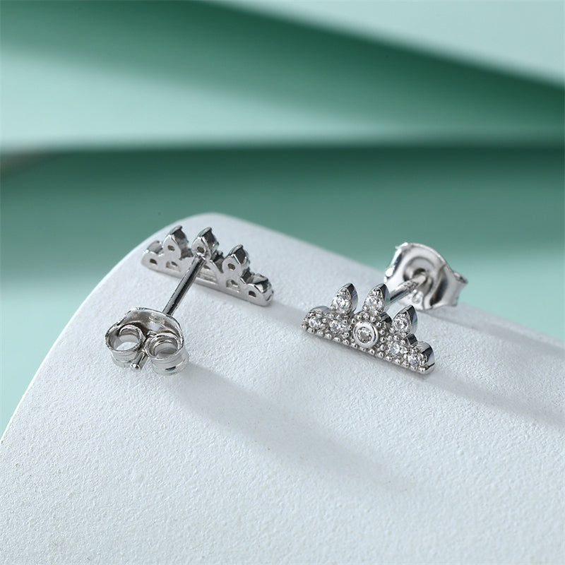 925 Sterling Silver Crown Stud Earrings for Women Princess Style Cloud Design Jewelry White Gold Plated