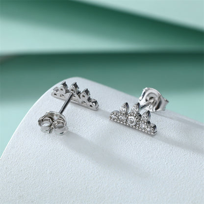 925 Sterling Silver Crown Stud Earrings for Women Princess Style Cloud Design Jewelry White Gold Plated