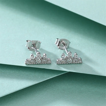 925 Sterling Silver Crown Stud Earrings for Women Princess Style Cloud Design Jewelry White Gold Plated