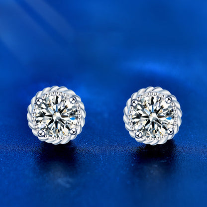 925 Sterling Silver Crown Stud Earrings with 0.5ct Moissanite Micro-Paved Luxury Minimalist Jewelry for Women