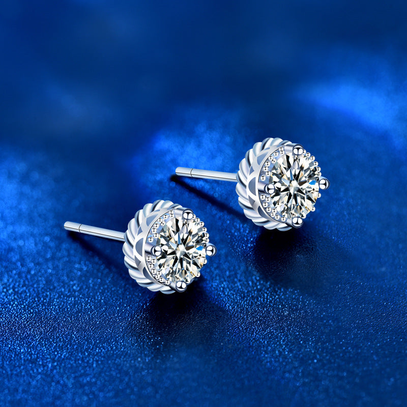 925 Sterling Silver Crown Stud Earrings with 0.5ct Moissanite Micro-Paved Luxury Minimalist Jewelry for Women