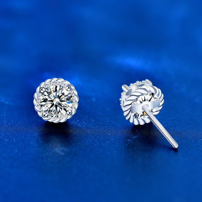 925 Sterling Silver Crown Stud Earrings with 0.5ct Moissanite Micro-Paved Luxury Minimalist Jewelry for Women