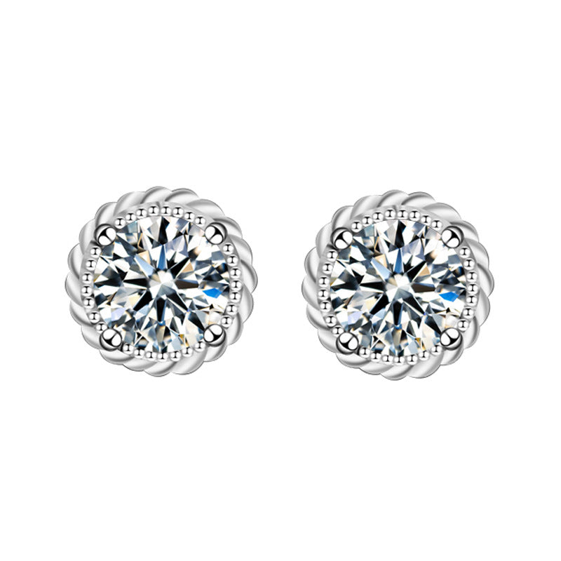 925 Sterling Silver Crown Stud Earrings with 0.5ct Moissanite Micro-Paved Luxury Minimalist Jewelry for Women
