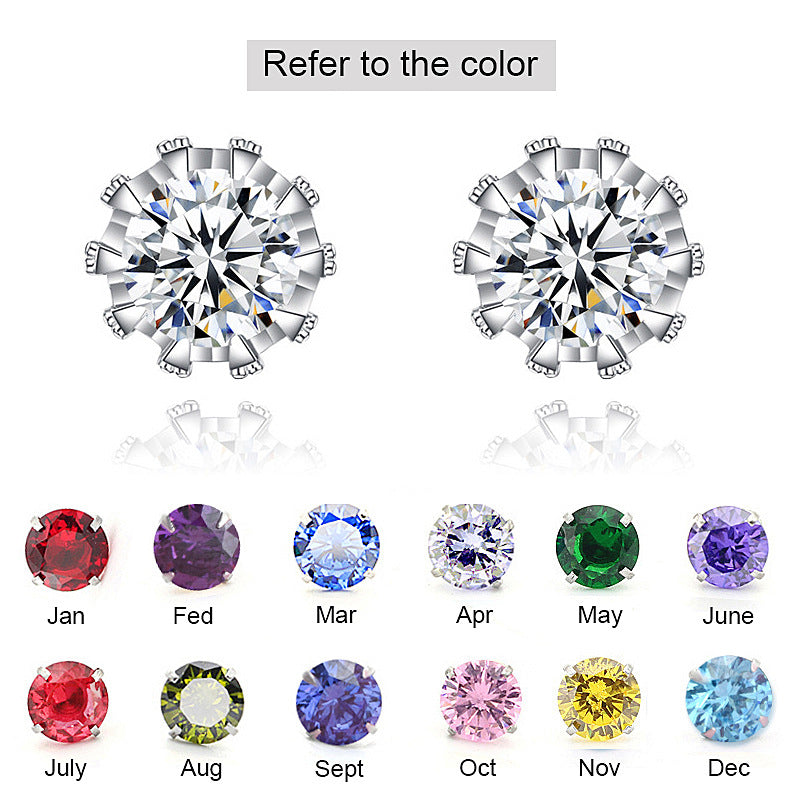 925 Sterling Silver Crown Stud Earrings with Zircon - White Gold Plated Casual Royal Jewelry for Women