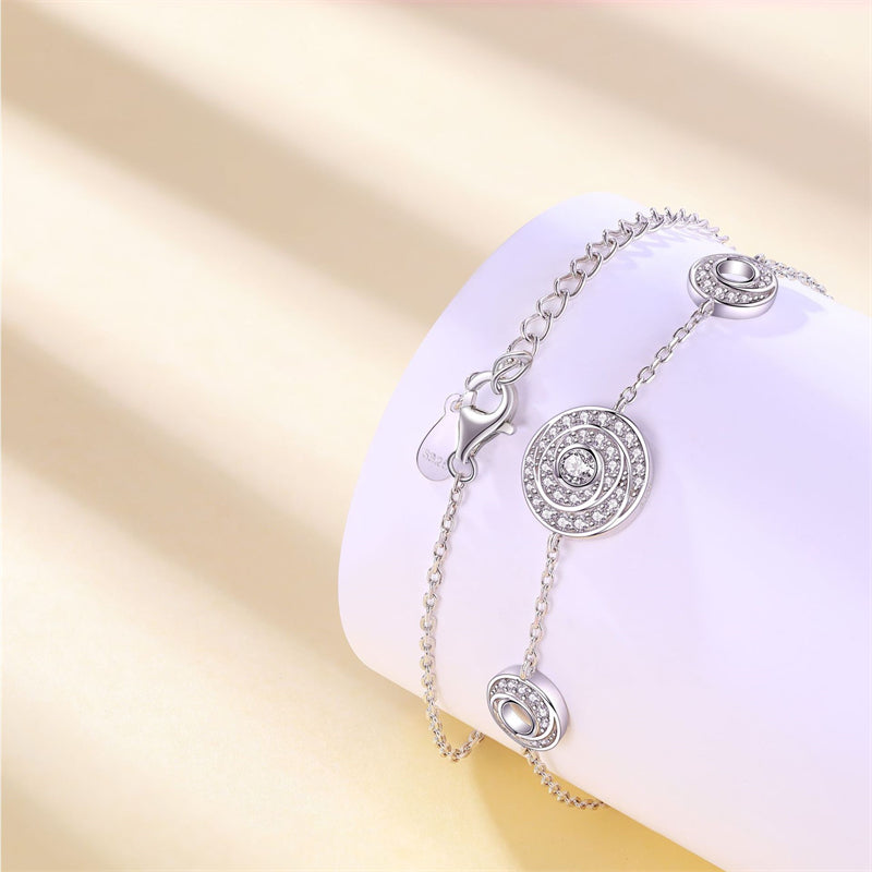 925 Sterling Silver Crown & Diamond Dial Bracelet - Elegant Statement Jewelry