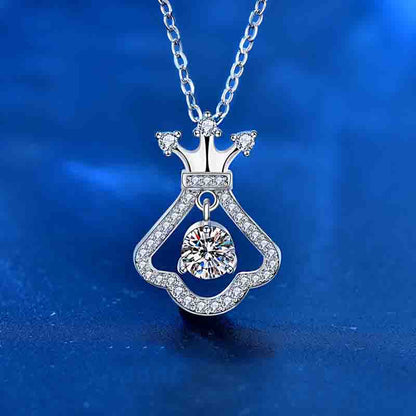 925 Sterling Silver Crown & Dress Pendant Necklace with 0.5ct Moissanite Cross Chain Women's Original Design Jewelry