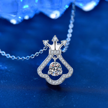 925 Sterling Silver Crown & Dress Pendant Necklace with 0.5ct Moissanite Cross Chain Women's Original Design Jewelry