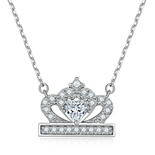 925 Sterling Silver Crown & Heart Pendant Necklace - Princess Inspired Jewelry