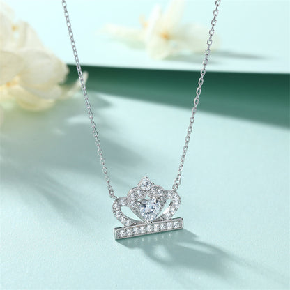 925 Sterling Silver Crown & Heart Pendant Necklace - Princess Inspired Jewelry