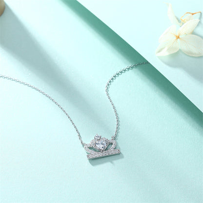 925 Sterling Silver Crown & Heart Pendant Necklace - Princess Inspired Jewelry