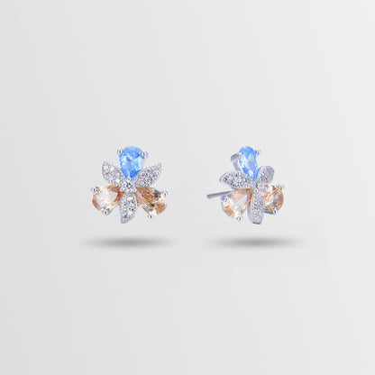 925 Sterling Silver Crystal Floral Stud Earrings - Korean Style Geometric Flower Earrings with Plastic Backs
