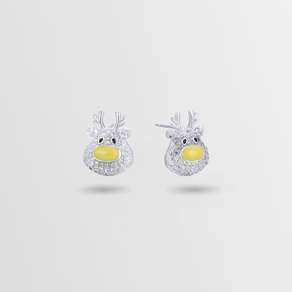 925 Sterling Silver Cute Animal Stud Earrings with Cubic Zirconia - Minimalist Geometric Design, Sweet Style, Plastic Ear Stoppers Included