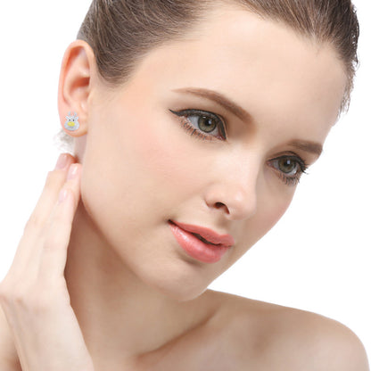 925 Sterling Silver Cute Animal Stud Earrings with Cubic Zirconia - Minimalist Geometric Design, Sweet Style, Plastic Ear Stoppers Included