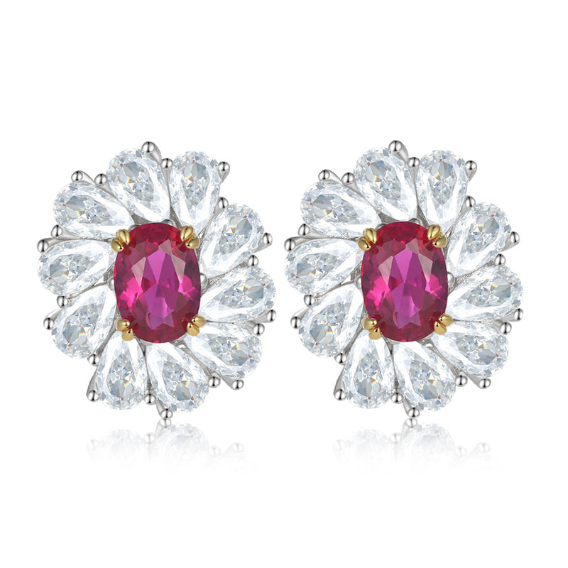 925 Sterling Silver Daisy Flower Earrings for Women - Elegant Zircon Floral Stud Earrings, White Gold Plated 4.6g