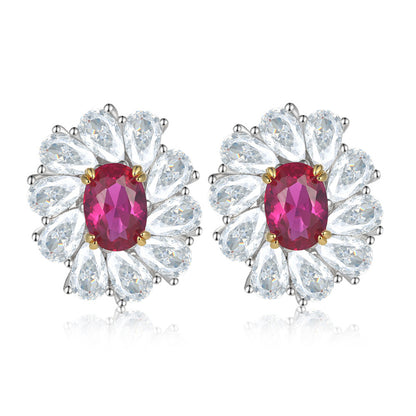 925 Sterling Silver Daisy Flower Earrings for Women - Elegant Zircon Floral Stud Earrings, White Gold Plated 4.6g