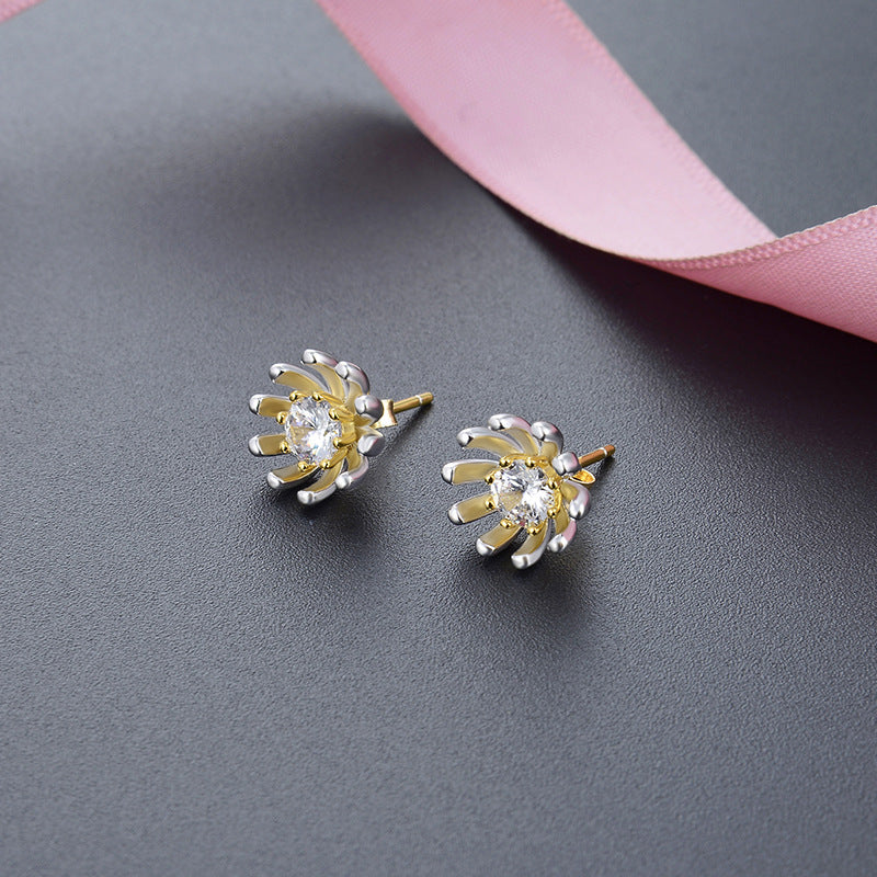 925 Sterling Silver Daisy Stud Earrings - Korean Style Floral CZ Earrings with Plastic Backs