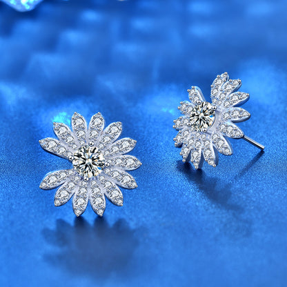 925 Sterling Silver Daisy Stud Earrings with 0.5ct Moissanite Micro-Paved Professional Jewelry for Women