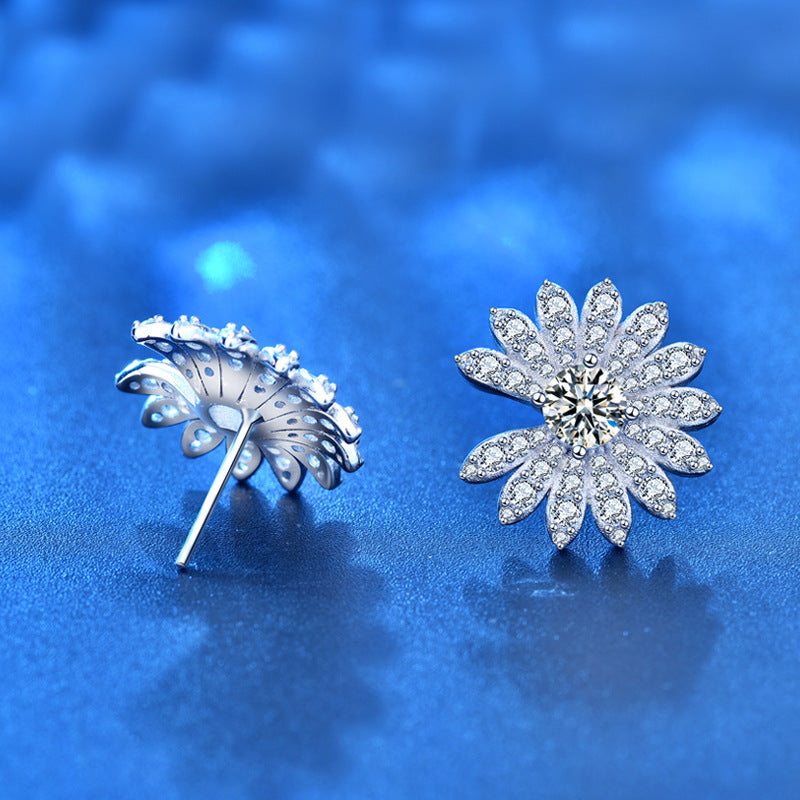 925 Sterling Silver Daisy Stud Earrings with 0.5ct Moissanite Micro-Paved Professional Jewelry for Women
