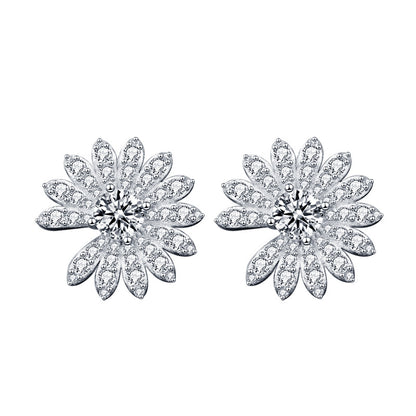 925 Sterling Silver Daisy Stud Earrings with 0.5ct Moissanite Micro-Paved Professional Jewelry for Women