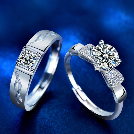 925 Sterling Silver Deer Couple Rings - His 0.3ct & Her 1ct Moissanite Adjustable Luxury Wedding Bands in White Gold Plated