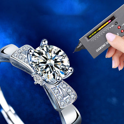 925 Sterling Silver Deer Couple Rings - His 0.3ct & Her 1ct Moissanite Adjustable Luxury Wedding Bands in White Gold Plated