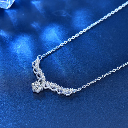 925 Sterling Silver Deer Pendant Necklace with 0.5ct Moissanite Cross Chain Women's Instagram Style Jewelry