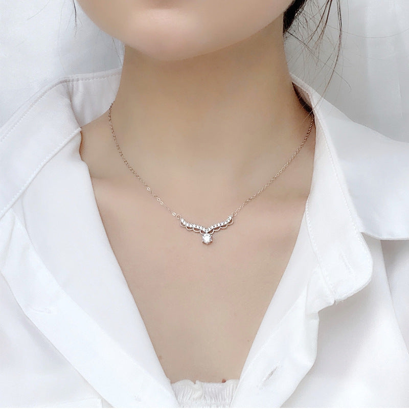 925 Sterling Silver Deer Pendant Necklace with 0.5ct Moissanite Cross Chain Women's Instagram Style Jewelry