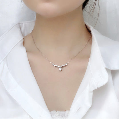 925 Sterling Silver Deer Pendant Necklace with 0.5ct Moissanite Cross Chain Women's Instagram Style Jewelry