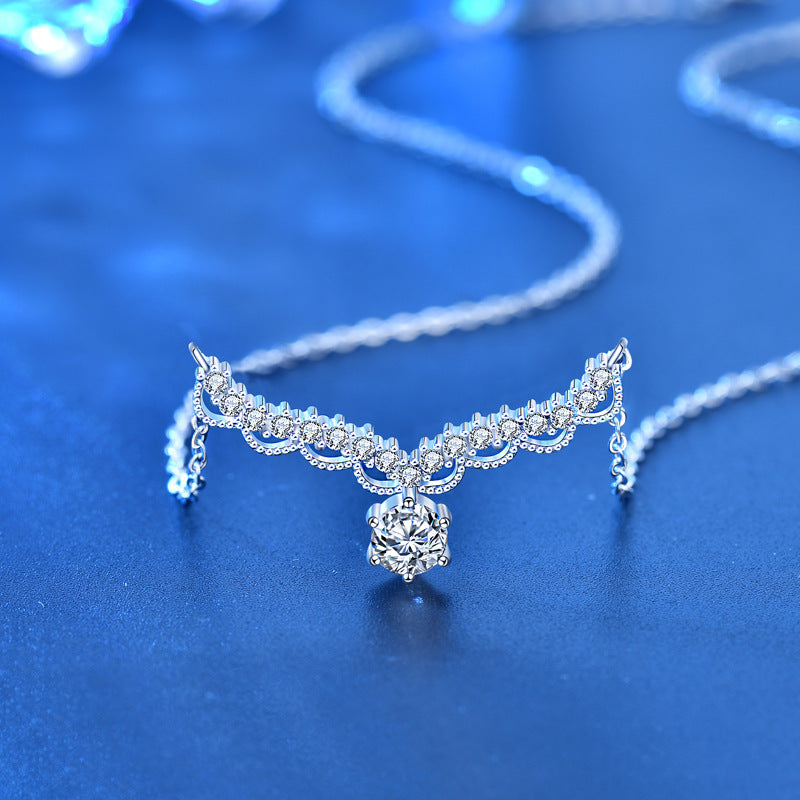 925 Sterling Silver Deer Pendant Necklace with 0.5ct Moissanite Cross Chain Women's Instagram Style Jewelry