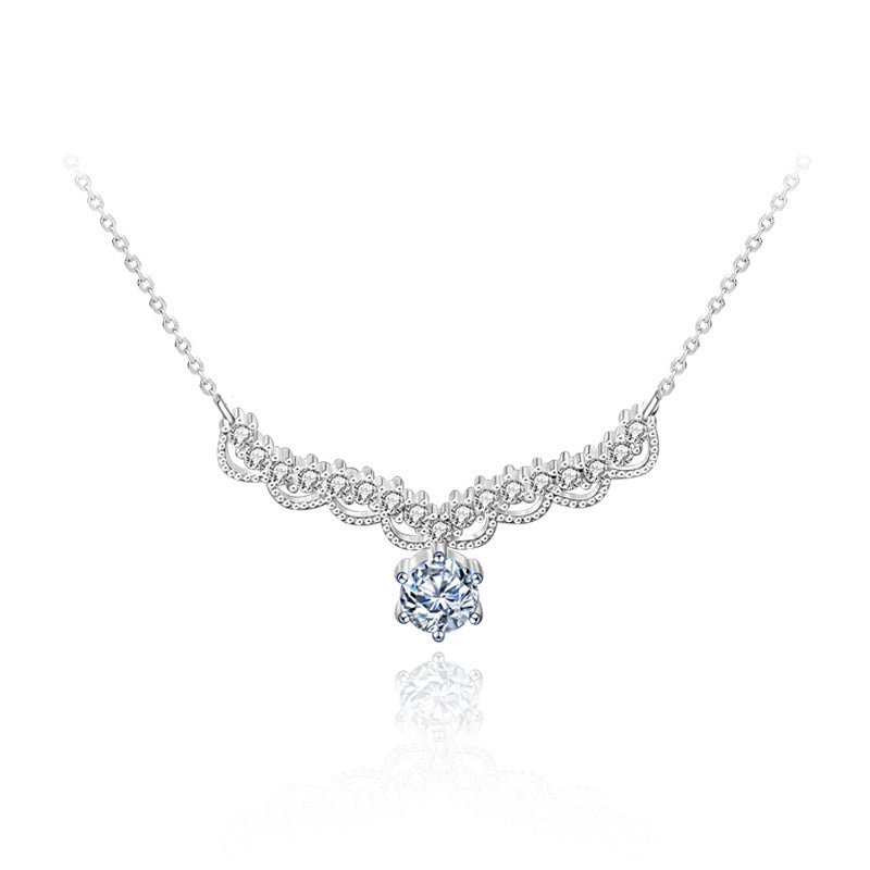925 Sterling Silver Deer Pendant Necklace with 0.5ct Moissanite Cross Chain Women's Instagram Style Jewelry
