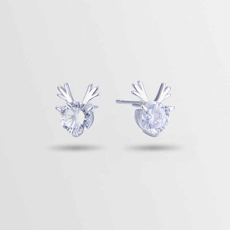 925 Sterling Silver Deer Stud Earrings - Korean Style CZ Animal Earrings with Plastic Backs