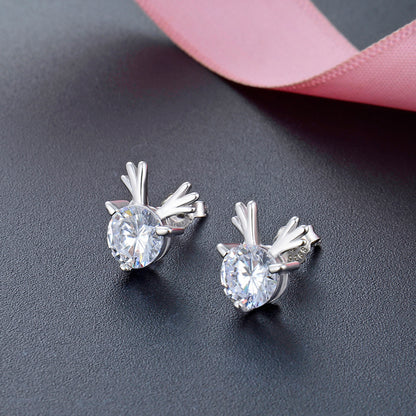 925 Sterling Silver Deer Stud Earrings - Korean Style CZ Animal Earrings with Plastic Backs