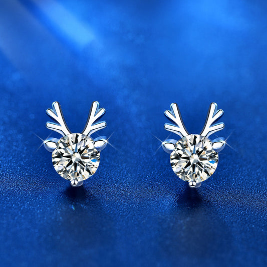 925 Sterling Silver Deer Stud Earrings with 0.5ct Moissanite Instagram Style Animal Jewelry for Women