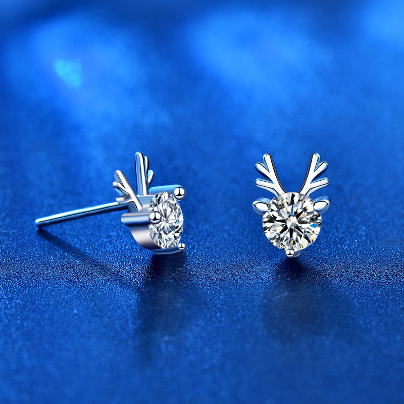 925 Sterling Silver Deer Stud Earrings with 0.5ct Moissanite Instagram Style Animal Jewelry for Women