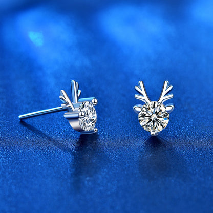 925 Sterling Silver Deer Stud Earrings with 0.5ct Moissanite Instagram Style Animal Jewelry for Women