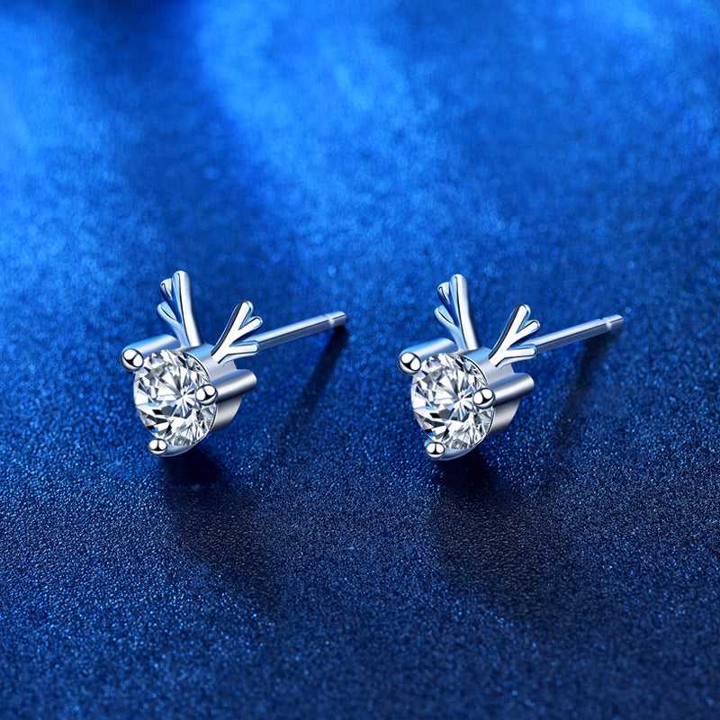 925 Sterling Silver Deer Stud Earrings with 0.5ct Moissanite Instagram Style Animal Jewelry for Women