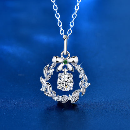 925 Sterling Silver Diamond-Cut Christmas Pendant Necklace - 0.5ct Moissanite Cross Chain in White Gold Plated (16-20 Inch) Women's Holiday Jewelry Gift