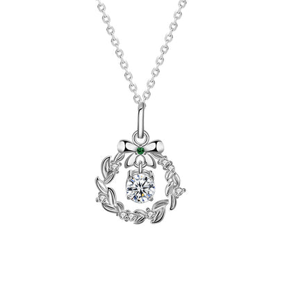 925 Sterling Silver Diamond-Cut Christmas Pendant Necklace - 0.5ct Moissanite Cross Chain in White Gold Plated (16-20 Inch) Women's Holiday Jewelry Gift