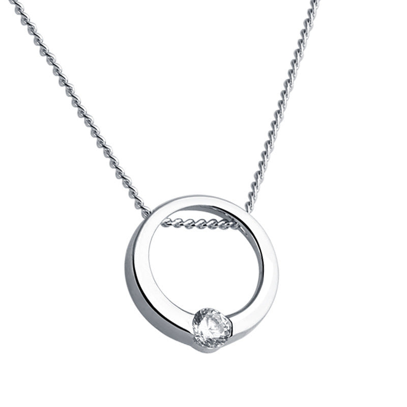 925 Sterling Silver Diamond-Cut Circle Pendant Necklace - Minimalist Short Collarbone Chain